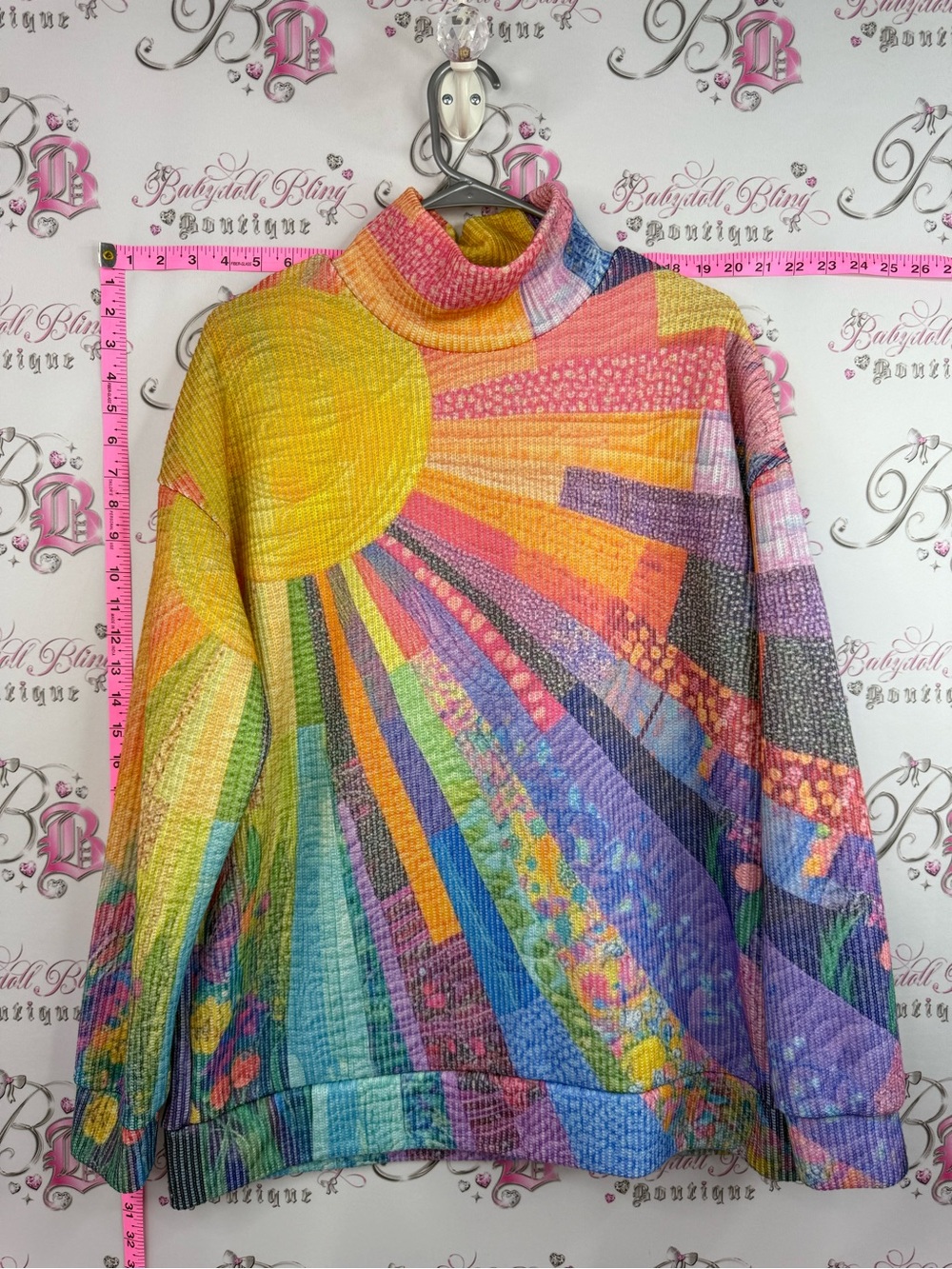 Sweater sunshine patchwork Sunburst Turtleneck Sweater - Vibrant Rainbow Knit - Picture 1 of 10